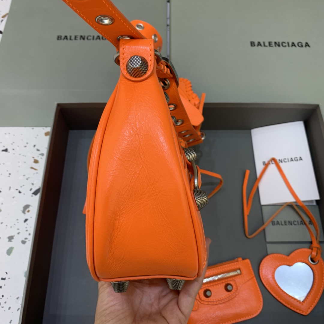 Balenciaga 67130723 Women's Le Cagole Small Shoulder Bag Arena lambskin In Orange
