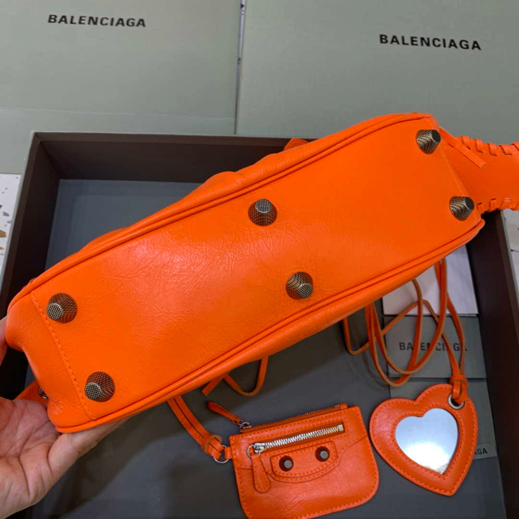 Balenciaga 67130723 Women's Le Cagole Small Shoulder Bag Arena lambskin In Orange