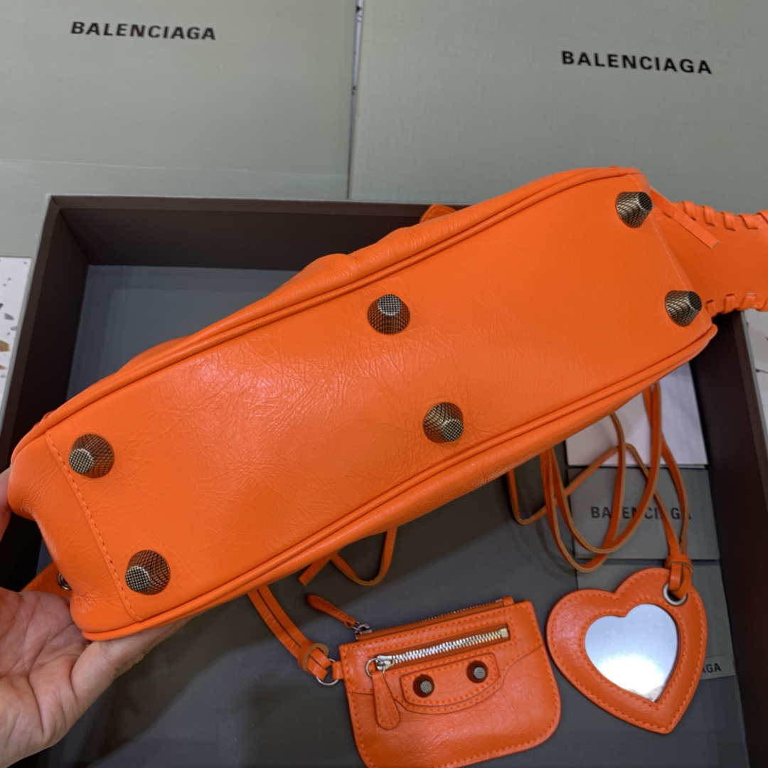 Balenciaga 67130723 Women's Le Cagole Small Shoulder Bag Arena lambskin In Orange