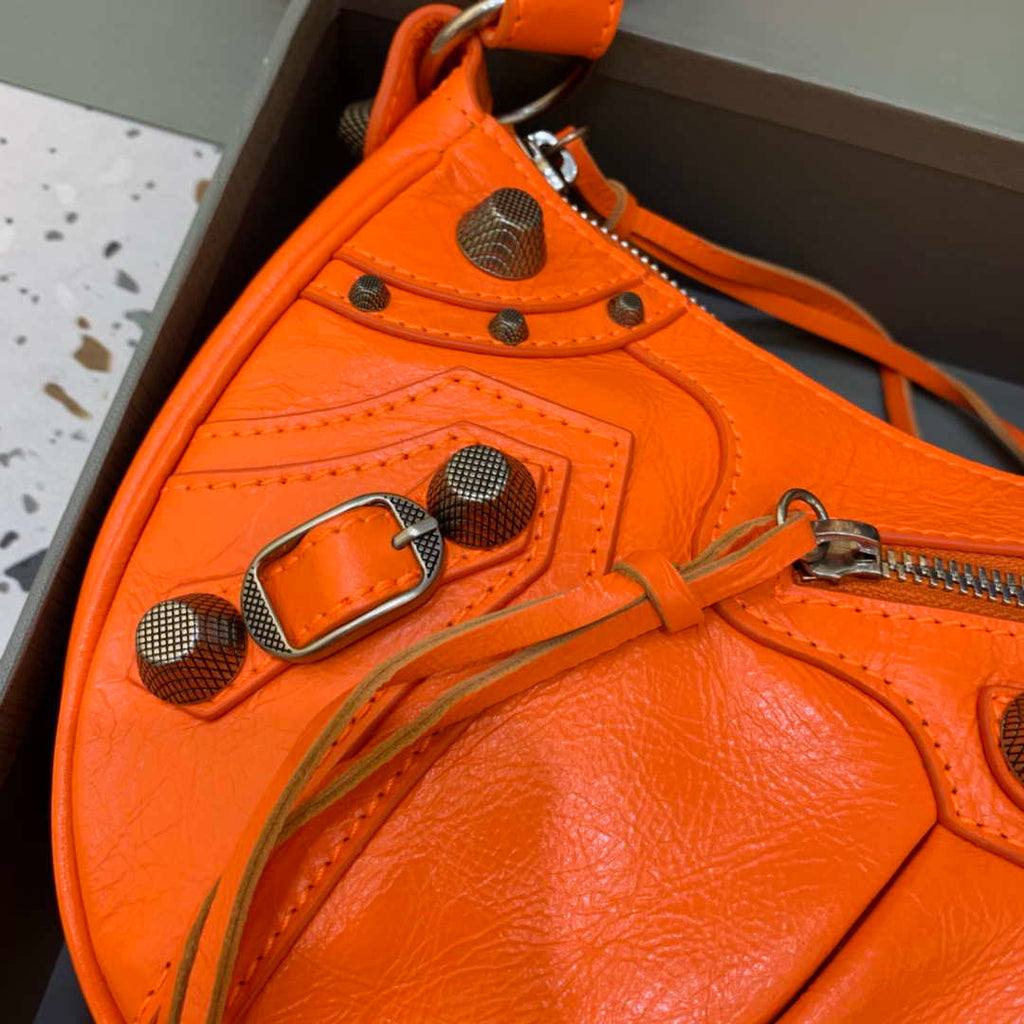 Balenciaga 67130723 Women's Le Cagole Small Shoulder Bag Arena lambskin In Orange