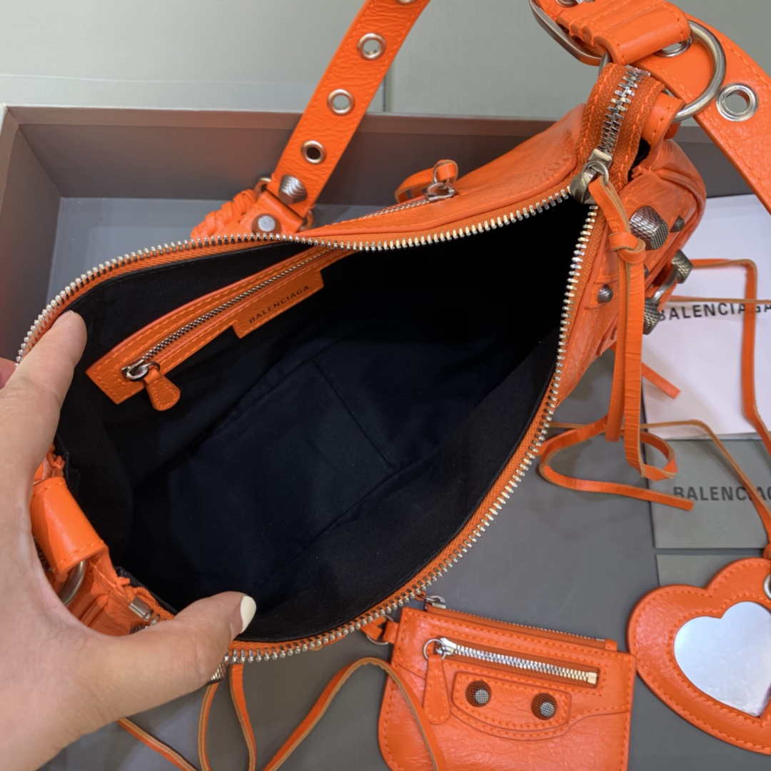 Balenciaga 67130723 Women's Le Cagole Small Shoulder Bag Arena lambskin In Orange