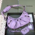 Balenciaga 67130723 Women's Le Cagole Small Shoulder Bag Crocodile Embossed In Purple