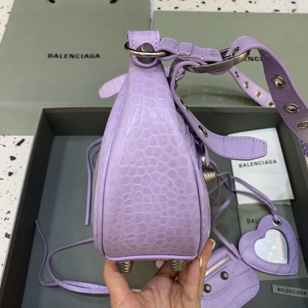Balenciaga 67130723 Women's Le Cagole Small Shoulder Bag Crocodile Embossed In Purple