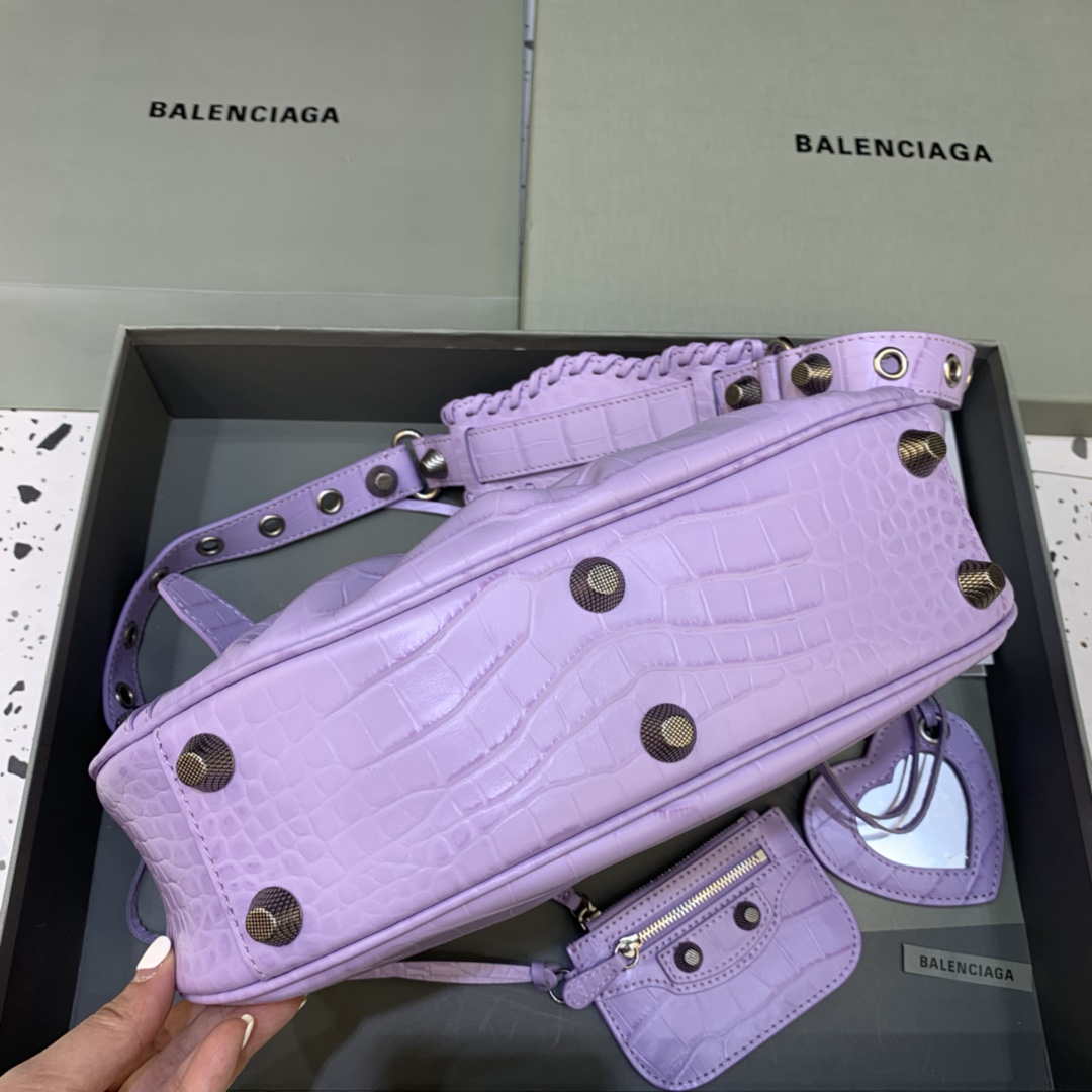 Balenciaga 67130723 Women's Le Cagole Small Shoulder Bag Crocodile Embossed In Purple