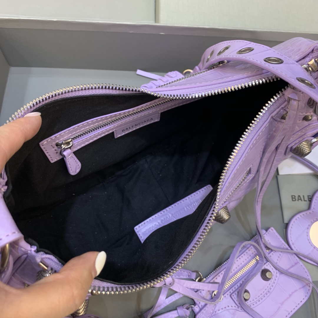 Balenciaga 67130723 Women's Le Cagole Small Shoulder Bag Crocodile Embossed In Purple