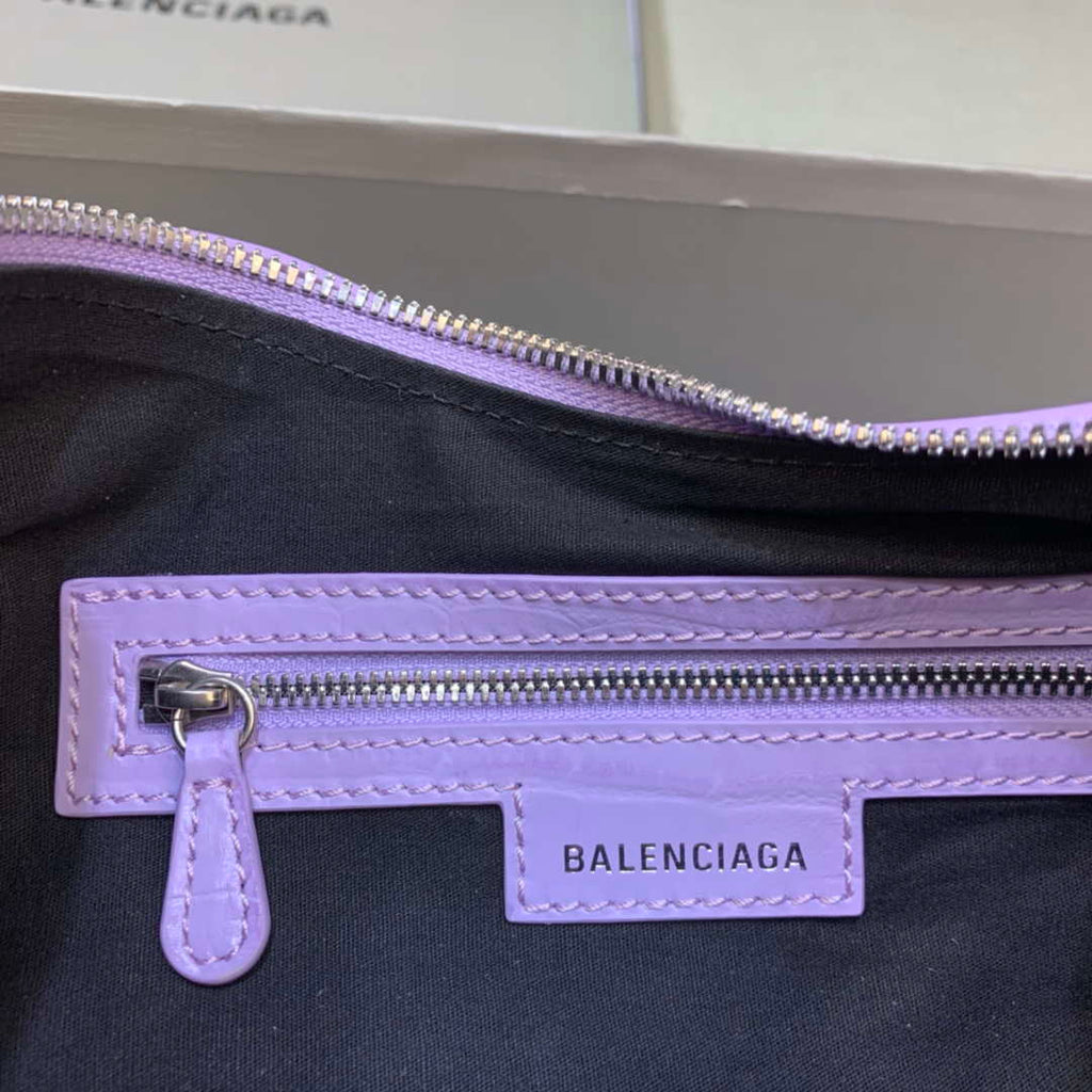 Balenciaga 67130723 Women's Le Cagole Small Shoulder Bag Crocodile Embossed In Purple