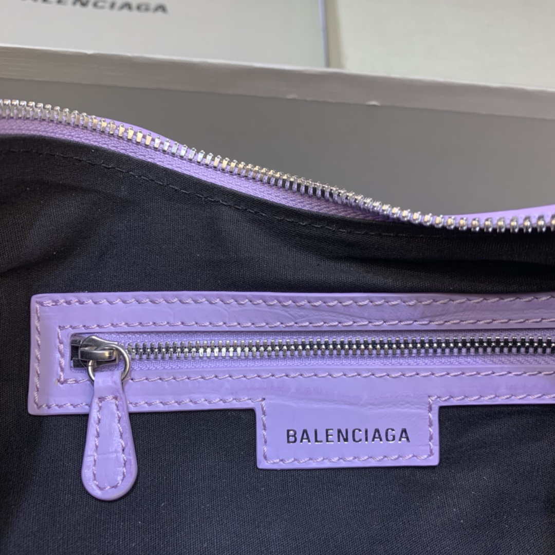 Balenciaga 67130723 Women's Le Cagole Small Shoulder Bag Crocodile Embossed In Purple