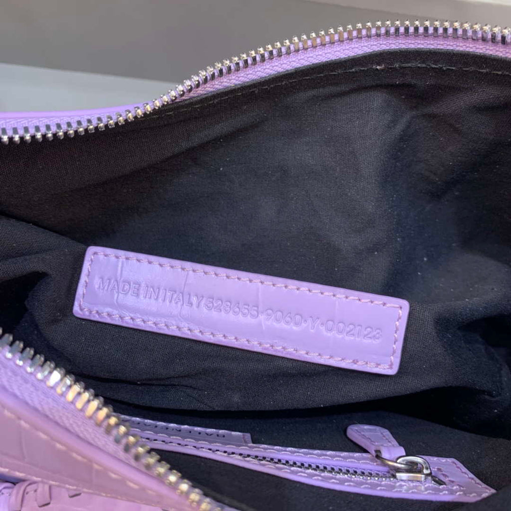 Balenciaga 67130723 Women's Le Cagole Small Shoulder Bag Crocodile Embossed In Purple
