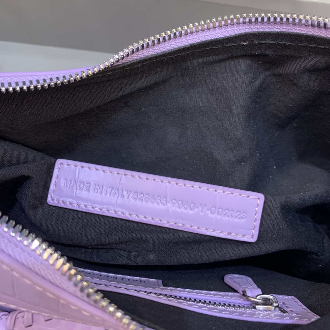 Balenciaga 67130723 Women's Le Cagole Small Shoulder Bag Crocodile Embossed In Purple