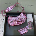 Balenciaga 700940210 Women's Neo Cagole XS Handbag in Crocodile Embossed Sky Pink