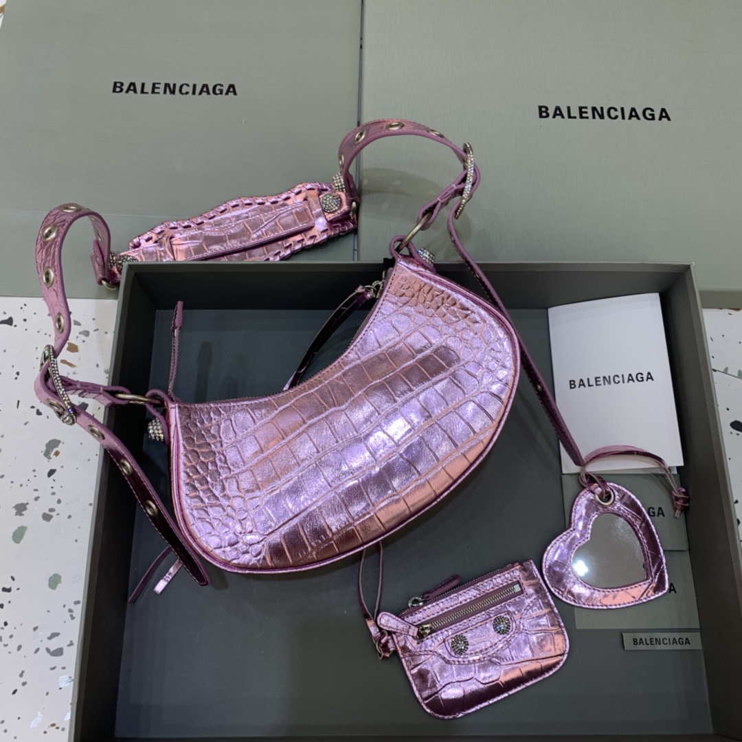 Balenciaga 700940210 Women's Neo Cagole XS Handbag in Crocodile Embossed Sky Pink