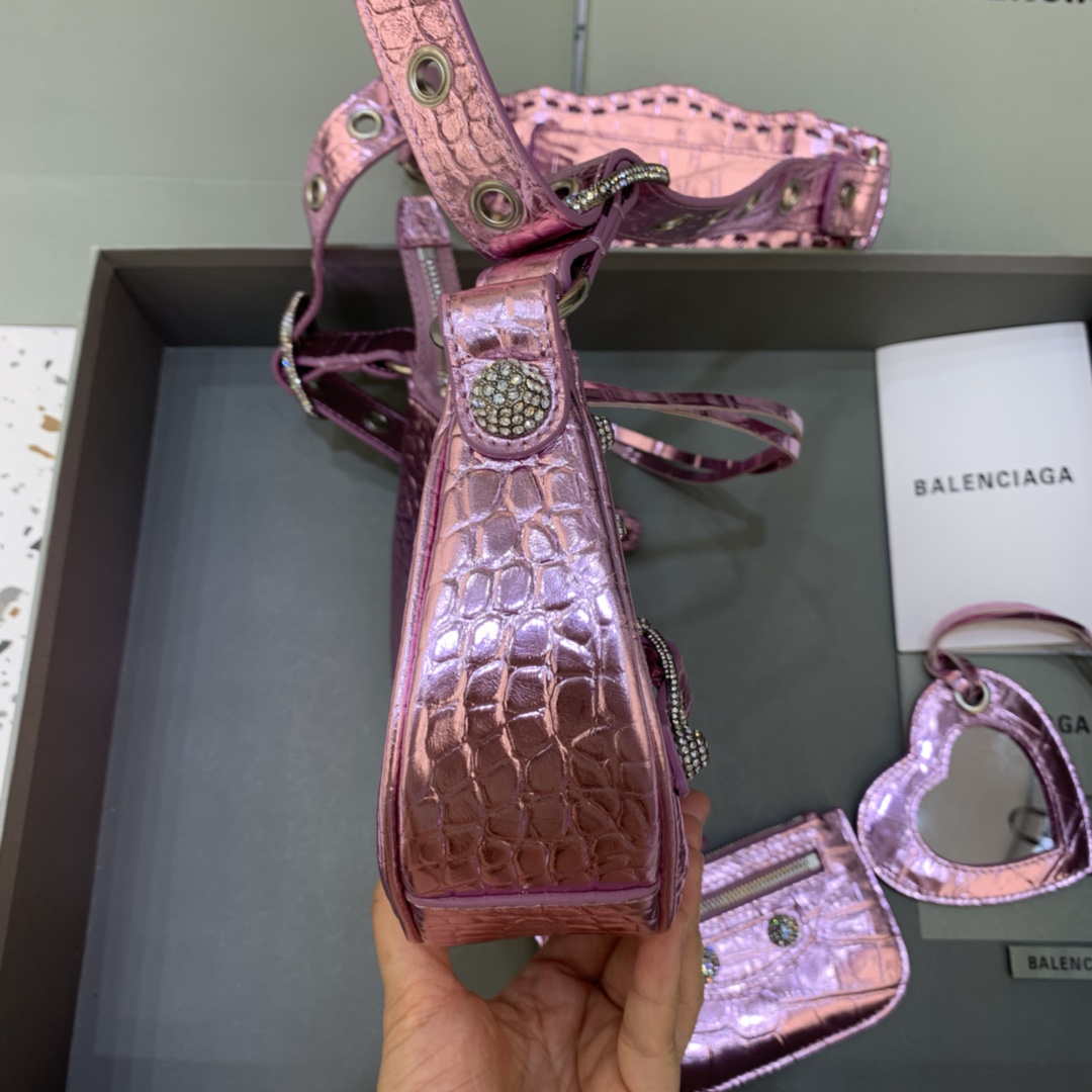 Balenciaga 700940210 Women's Neo Cagole XS Handbag in Crocodile Embossed Sky Pink