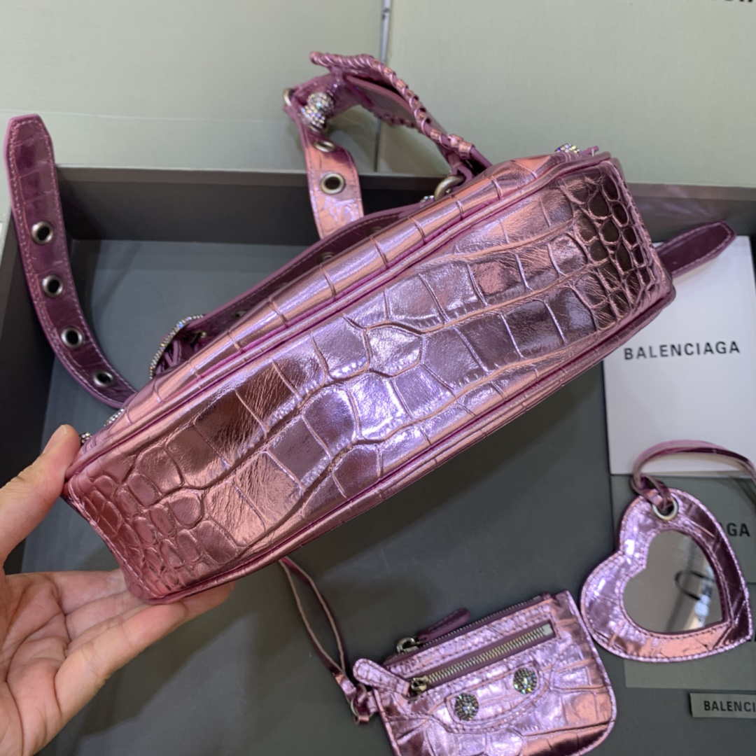 Balenciaga 700940210 Women's Neo Cagole XS Handbag in Crocodile Embossed Sky Pink
