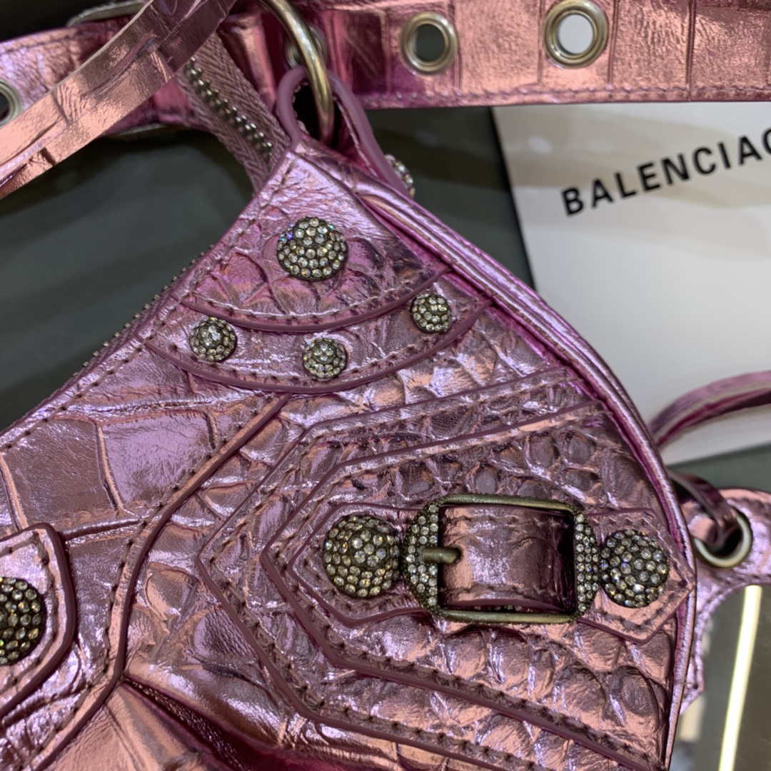 Balenciaga 700940210 Women's Neo Cagole XS Handbag in Crocodile Embossed Sky Pink