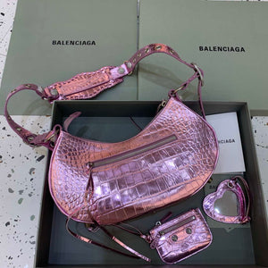 Balenciaga 67130723 Women's Le Cagole Small Shoulder Bag Crocodile Embossed In Sky Pink - Default Title - View 2