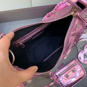 Balenciaga 67130723 Women's Le Cagole Small Shoulder Bag Crocodile Embossed In Sky Pink - Default Title - View 6
