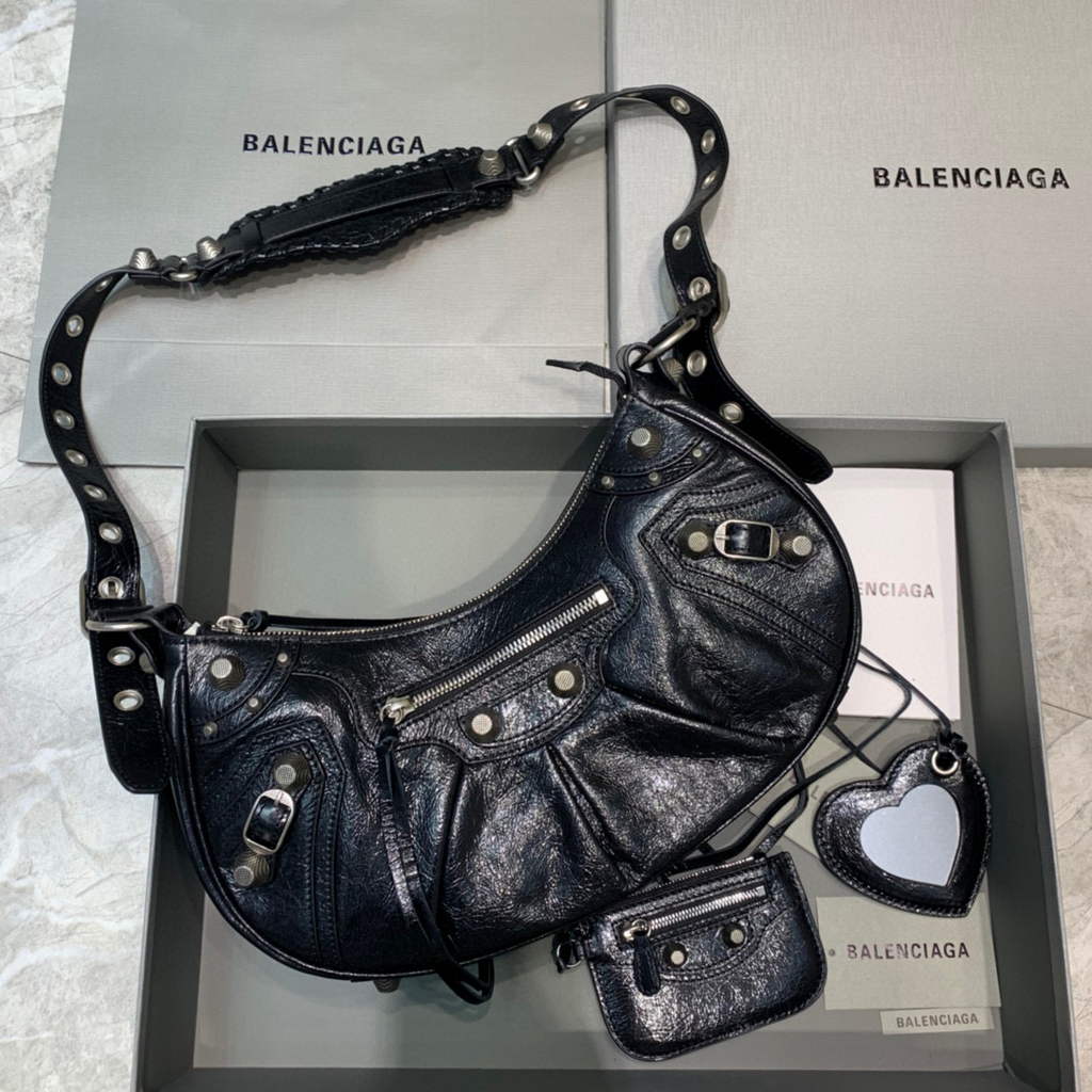 Balenciaga 67130723 Women's Le Cagole Small Shoulder Bag Arena lambskin In Black