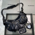 Balenciaga 67130723 Women's Le Cagole Small Shoulder Bag Arena lambskin In Black