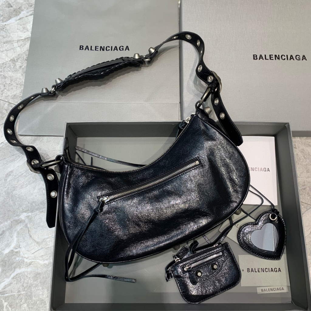 Balenciaga 67130723 Women's Le Cagole Small Shoulder Bag Arena lambskin In Black