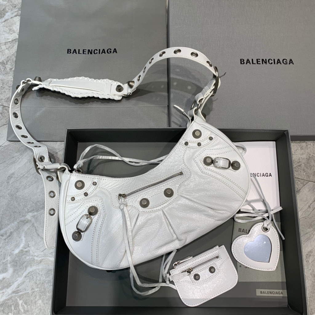 Balenciaga 67130723 Women's Le Cagole Small Shoulder Bag Arena lambskin In White