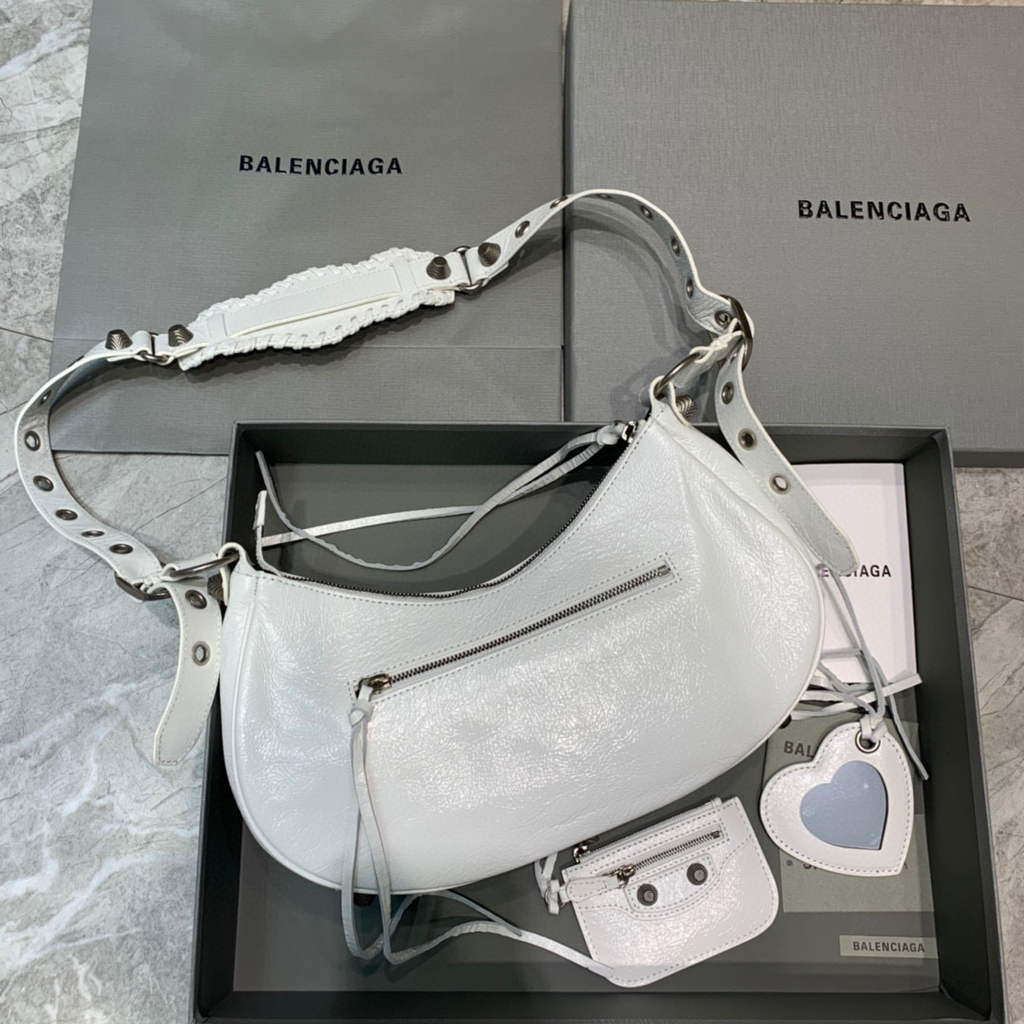 Balenciaga 67130723 Women's Le Cagole Small Shoulder Bag Arena lambskin In White