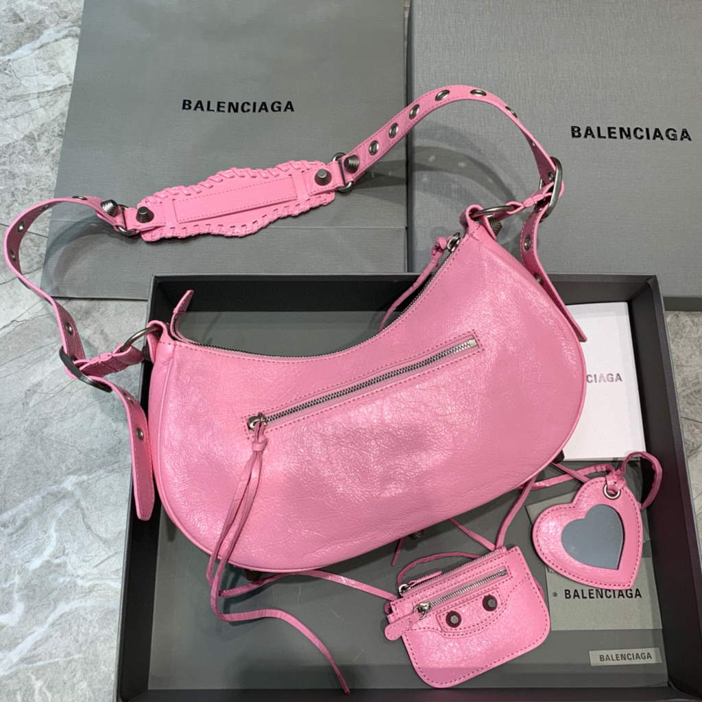Balenciaga 67130723 Women's Le Cagole Small Shoulder Bag Arena lambskin In Pink