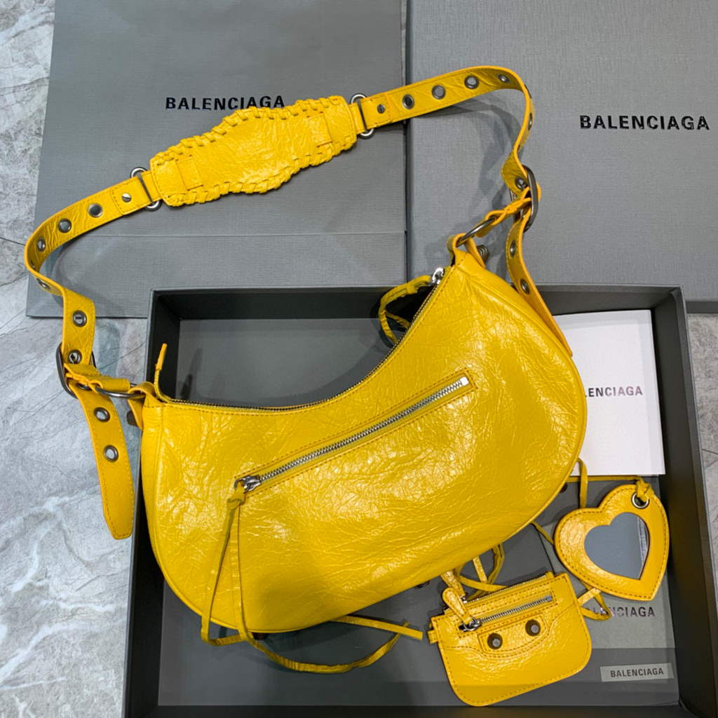Balenciaga 67130723 Women's Le Cagole Small Shoulder Bag Arena lambskin In Yellow