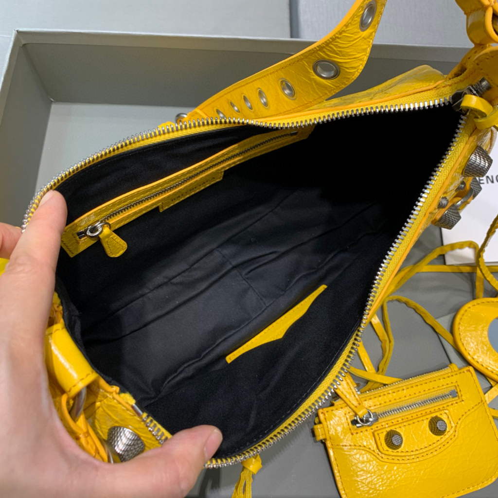 Balenciaga 67130723 Women's Le Cagole Small Shoulder Bag Arena lambskin In Yellow