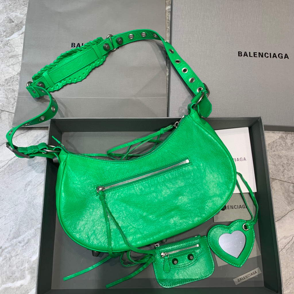Balenciaga 67130723 Women's Le Cagole Small Shoulder Bag Arena lambskin In Green
