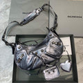 Balenciaga 67130723 Women's Le Cagole Small Shoulder Bag Arena lambskin In Silver