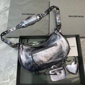 Balenciaga 67130723 Women's Le Cagole Small Shoulder Bag Arena lambskin In Silver - Default Title - View 2