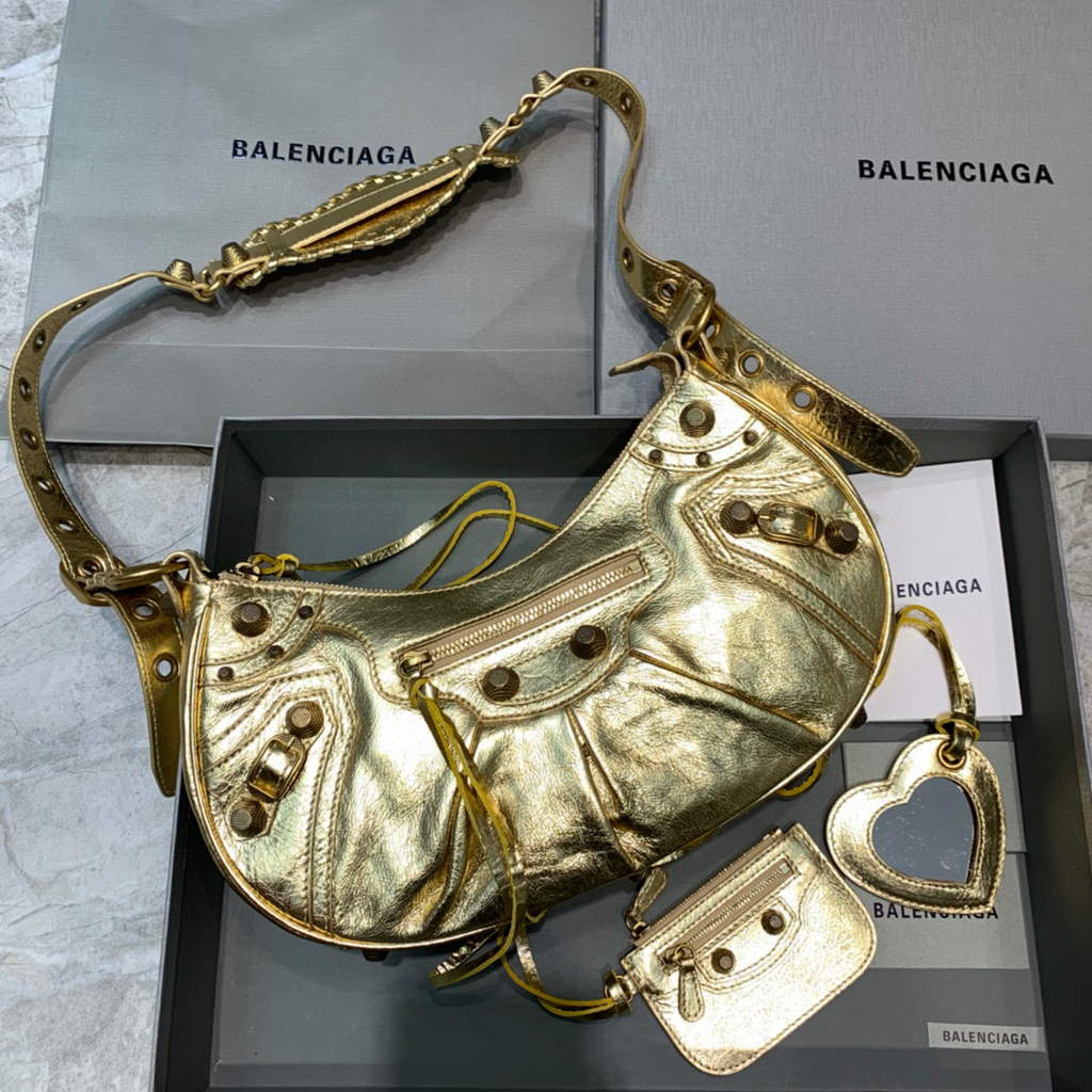 Balenciaga 67130723 Women's Le Cagole Small Shoulder Bag Arena lambskin In Gold