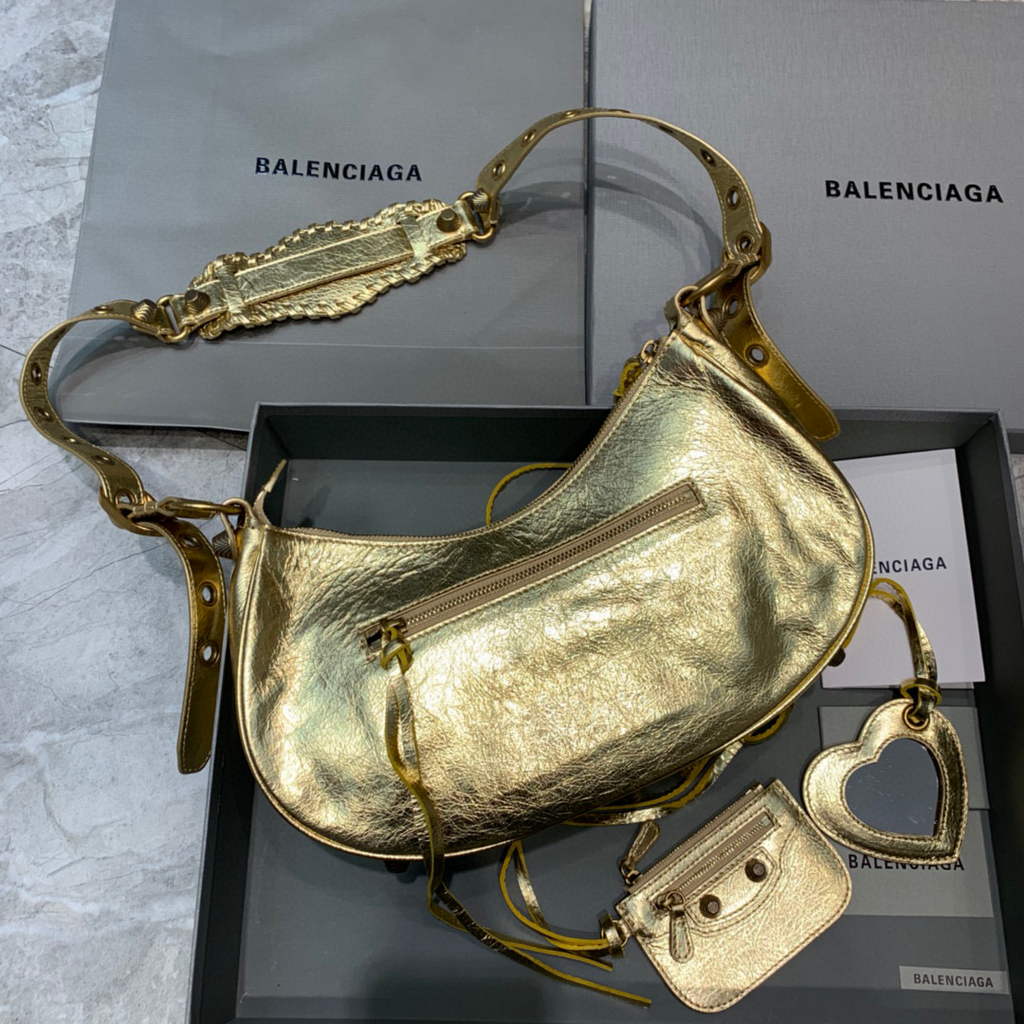 Balenciaga 67130723 Women's Le Cagole Small Shoulder Bag Arena lambskin In Gold