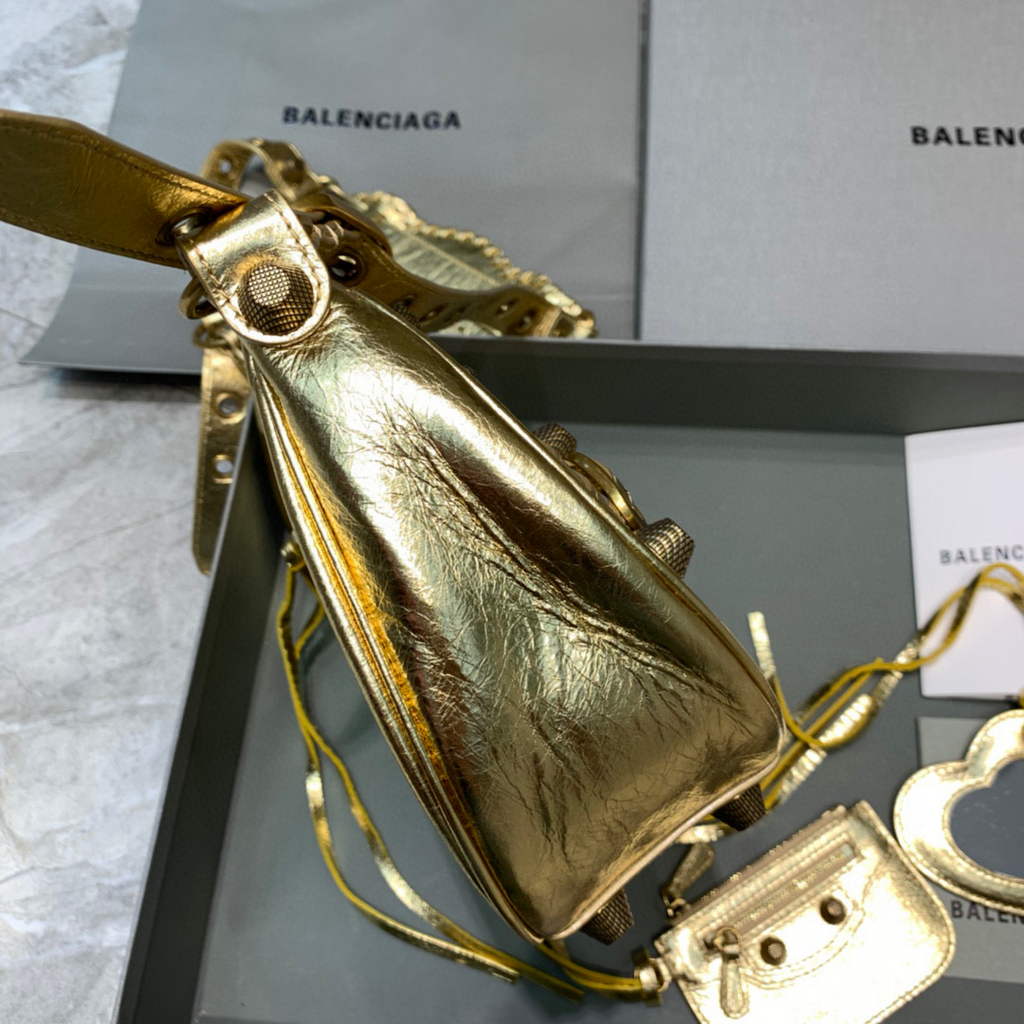 Balenciaga 67130723 Women's Le Cagole Small Shoulder Bag Arena lambskin In Gold