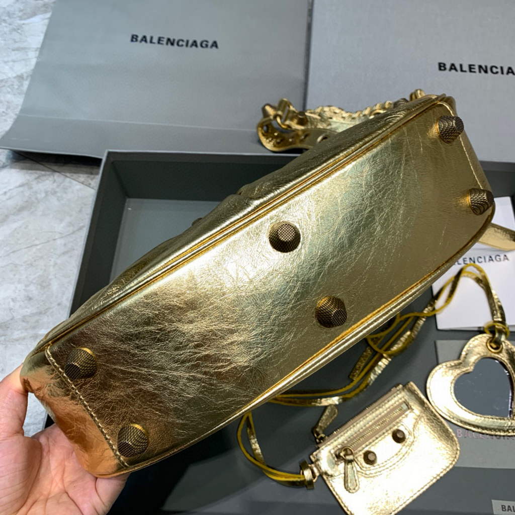 Balenciaga 67130723 Women's Le Cagole Small Shoulder Bag Arena lambskin In Gold