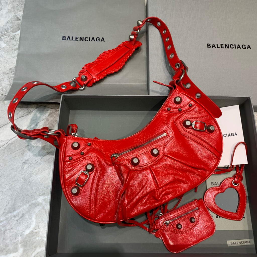 Balenciaga 67130723 Women's Le Cagole Small Shoulder Bag Arena lambskin In Red