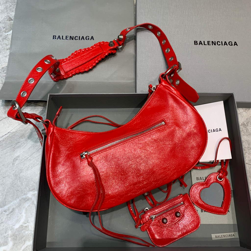 Balenciaga 67130723 Women's Le Cagole Small Shoulder Bag Arena lambskin In Red
