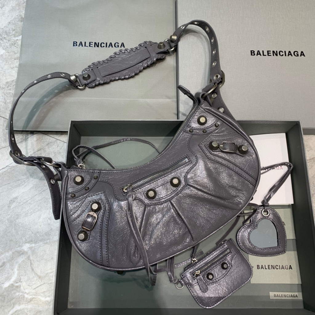 Balenciaga 67130723 Women's Le Cagole Small Shoulder Bag Arena lambskin In Grey