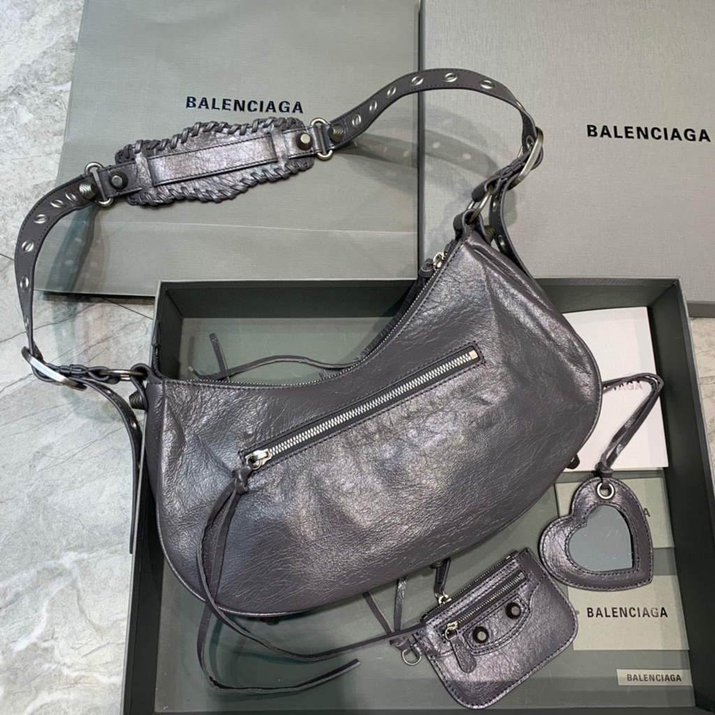 Balenciaga 67130723 Women's Le Cagole Small Shoulder Bag Arena lambskin In Grey