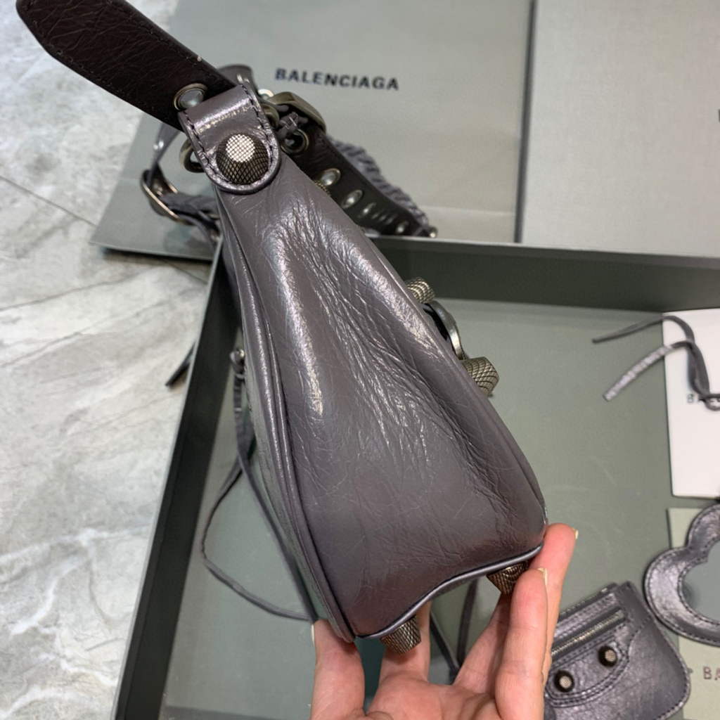 Balenciaga 67130723 Women's Le Cagole Small Shoulder Bag Arena lambskin In Grey