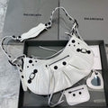 Balenciaga 67130723 Women's Le Cagole Small Shoulder Bag Crocodile Embossed In White