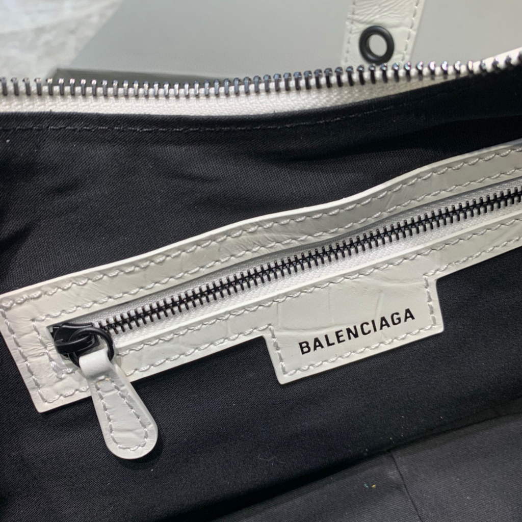 Balenciaga 67130723 Women's Le Cagole Small Shoulder Bag Crocodile Embossed In White
