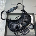 Balenciaga 67130723 Women's Le Cagole Small Shoulder Bag Crocodile Embossed In Black