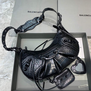 Balenciaga 67130723 Women's Le Cagole Small Shoulder Bag Crocodile Embossed In Black - Default Title - View 1