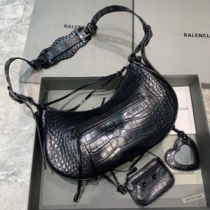 Balenciaga 67130723 Women's Le Cagole Small Shoulder Bag Crocodile Embossed In Black - Default Title - View 2