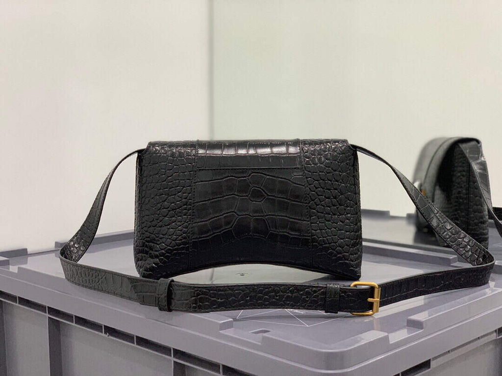 Balenciaga 671355 Women's Downtown XS Shoulder Bag Crocodile Embossed Black