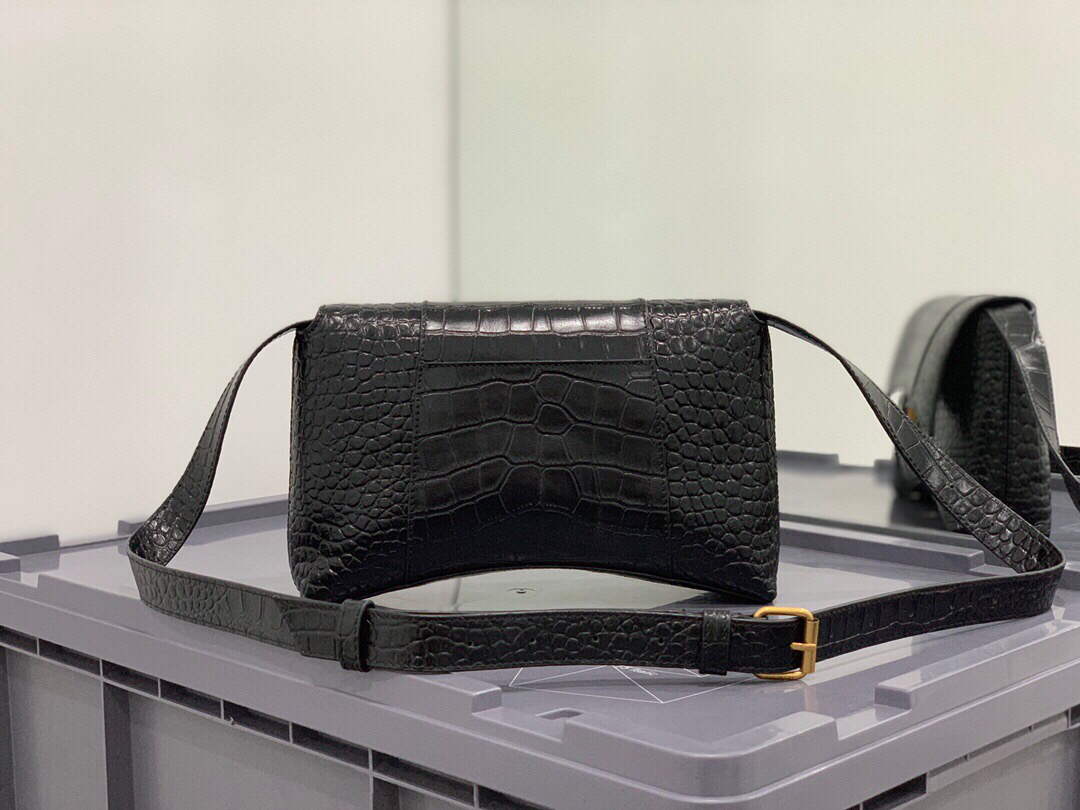 Balenciaga 671355 Women's Downtown XS Shoulder Bag Crocodile Embossed Black