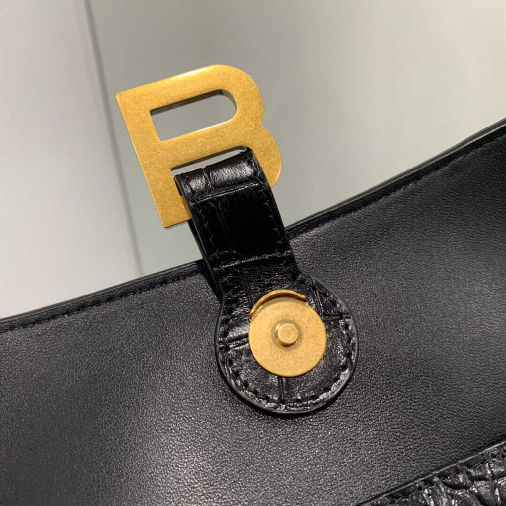 Balenciaga 671355 Women's Downtown XS Shoulder Bag Crocodile Embossed Black