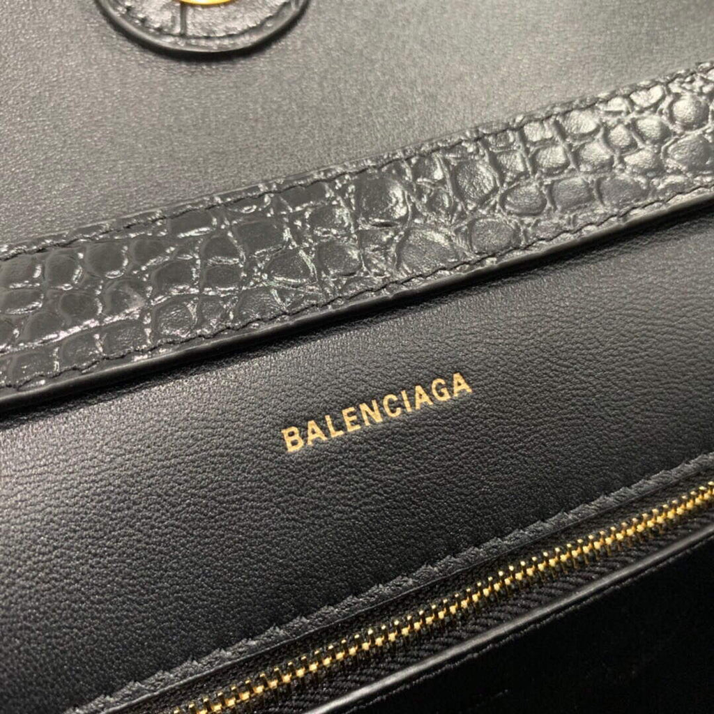 Balenciaga 671355 Women's Downtown XS Shoulder Bag Crocodile Embossed Black