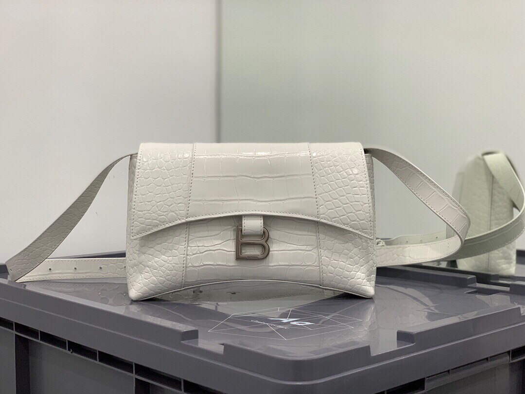 Balenciaga 671355 Women's Downtown XS Shoulder Bag Crocodile Embossed White